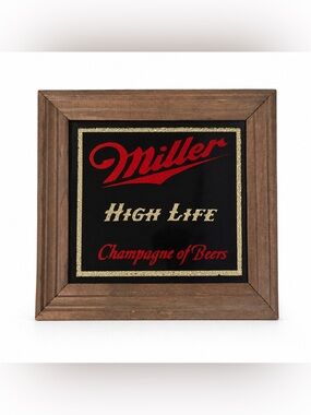 Miller High Life Champagne of Beers Framed Mirror Sign Vintage Bar Decor